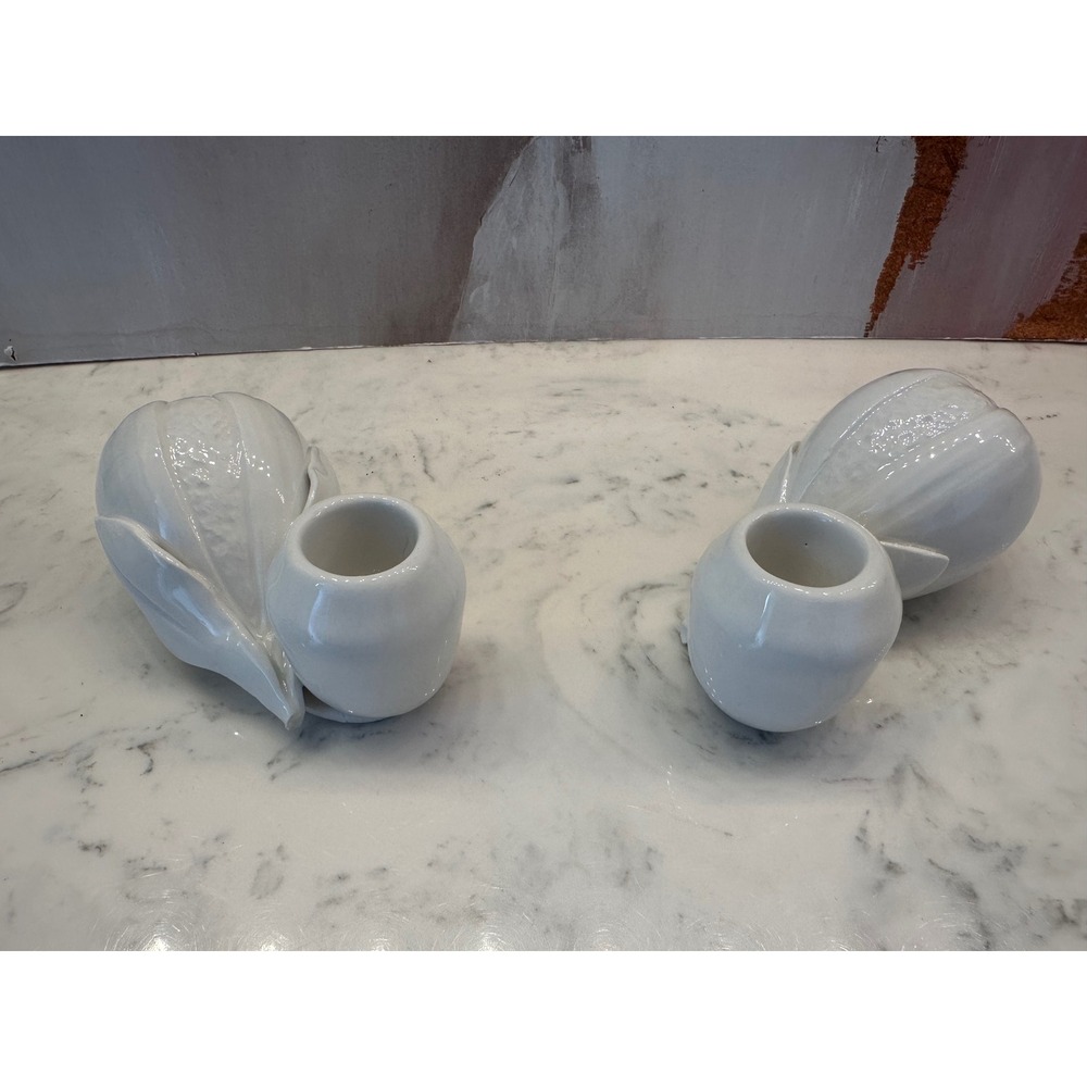 Williams Sonoma Grande Cuisine Fruit Candleholders Set/2 White Ceramic Italy Vtg
